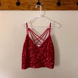 Express x Olivia Culpo red sequin crop tank
